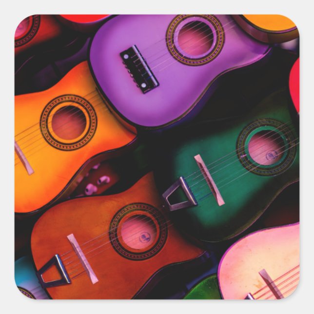 Colourful Guitars Square Sticker (Front)