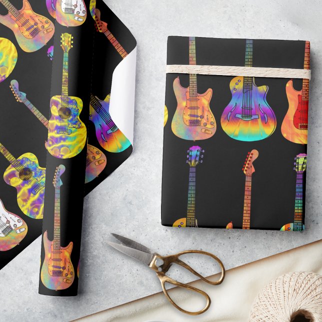 Colourful Guitars Wrapping Paper (Colorful funky guitar pattern wrapping paper for guitarists musicians songwriters and music perform)