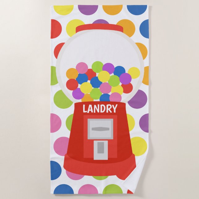 Colourful Gumball Machine Personalised Beach Towel (Front)