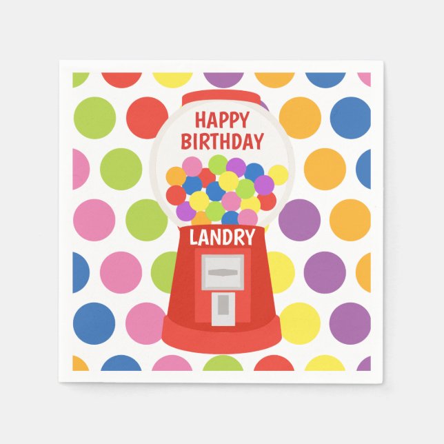 Colourful Gumballs Personalised Party Napkins (Front)