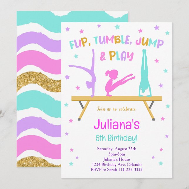 Colourful Gymnastic Birthday Invitation (Front/Back)