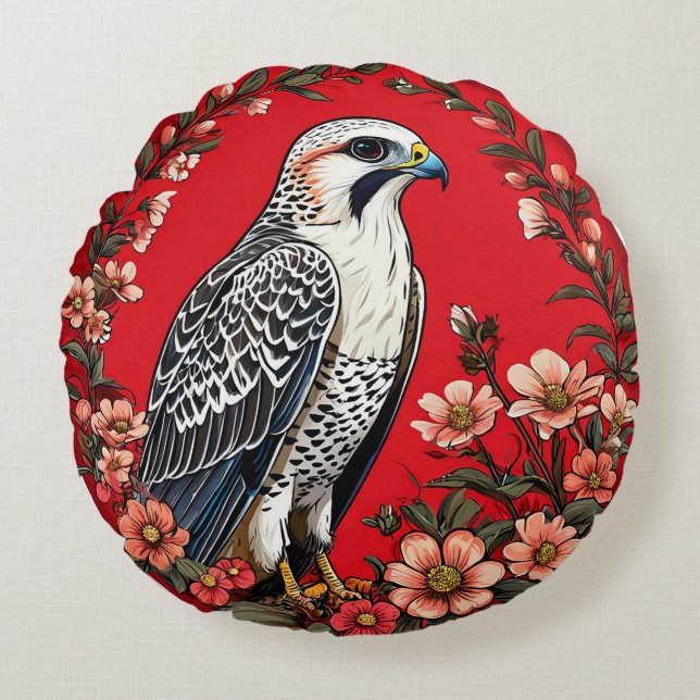 Colourful Gyrfalcon Bird Majestic Arctic Raptor  Round Cushion (Front)