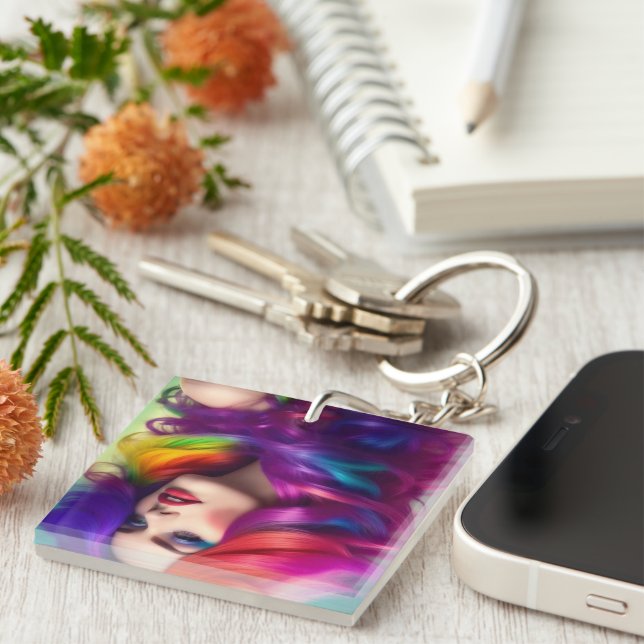 colourful hair key ring (Front Right)
