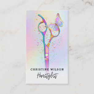 colourful hair stylist scissors and butterfly business card