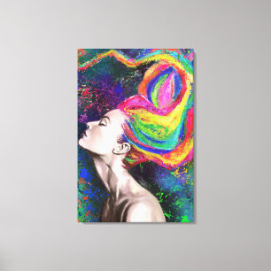 Colourful Hair Woman Canvas Print - Painting Art