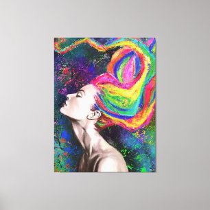 Colourful Hair Woman Canvas Print - Painting Art