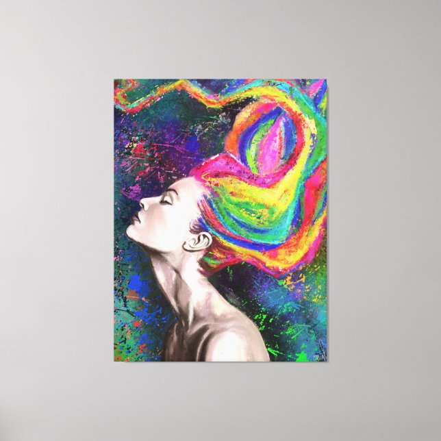 Colourful Hair Woman Canvas Print - Painting Art (Front)