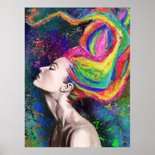 Colourful Hair Woman Poster Print