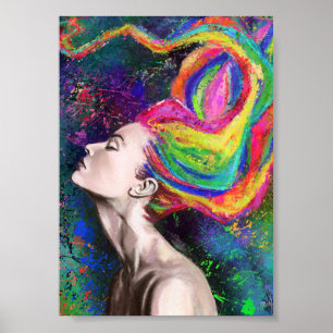 Colourful Hair Woman Poster Print
