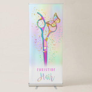 colourful hairdresser scissors and butterfly logo retractable banner