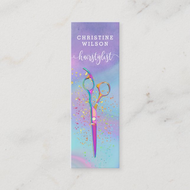 colourful hairdresser scissors design mini business card (Front)