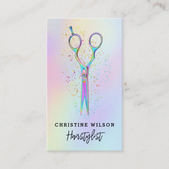 •colourful hairdresser scissors faux glitter business card (Front)