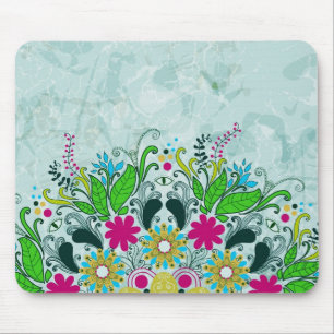 Colourful Half Circle Retro Floral Swirls Mouse Mat