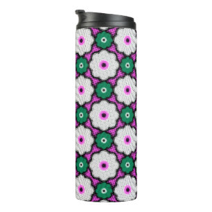Colourful halftone flowers - pink and green thermal tumbler