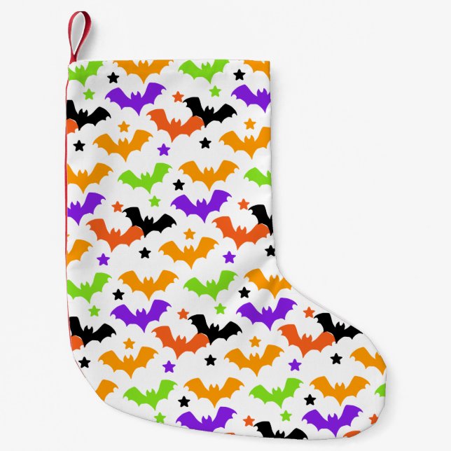 Colourful Halloween Bats Shower Curtain Small Christmas Stocking (Front)