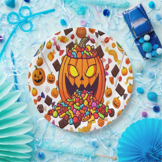 Colourful Halloween Candy Pumpkins Plates (Party)