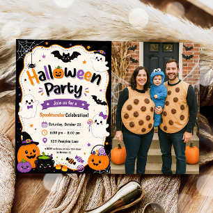 Colourful Halloween Costumes And Cocktails Photo Invitation