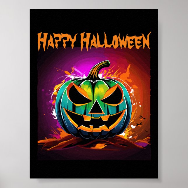 Colourful Halloween Creepy Pumpkin Black Poster (Front)