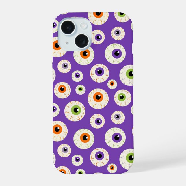 Colourful Halloween Eyeballs Pattern iPhone 15 Case (Back)