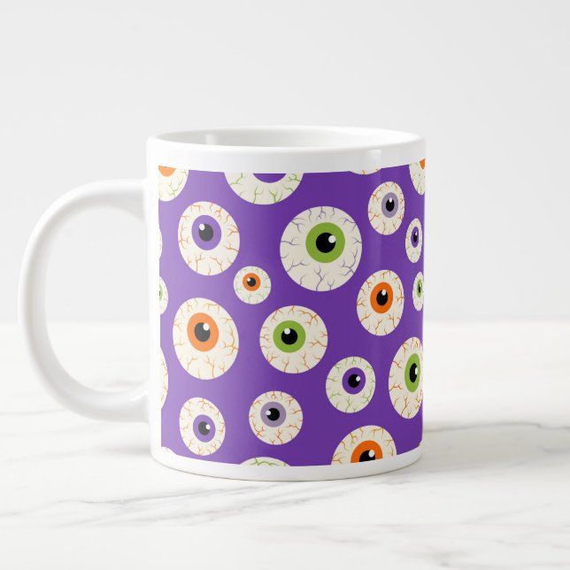 Colourful Halloween Eyeballs Pattern Large Coffee Mug (Left)