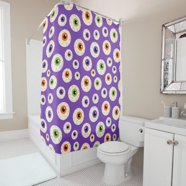 Colourful Halloween Eyeballs Pattern Shower Curtain (In Situ)