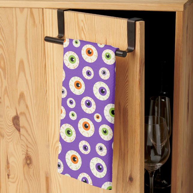 Colourful Halloween Eyeballs Pattern Tea Towel (Thirds Fold)