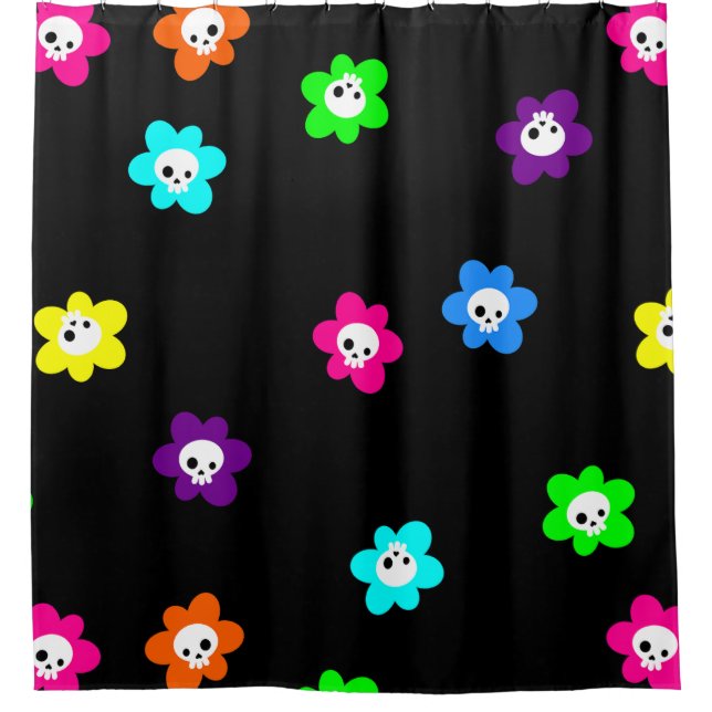 colourful halloween floral skull flowers retro shower curtain (Front)