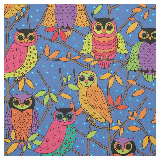 Colourful Halloween Owls Fabric (Swatch)