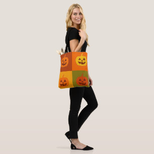 Colourful Halloween Pumpkin Grid Tote Bag