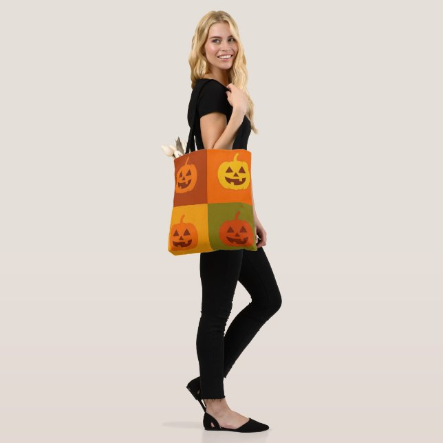 Colourful Halloween Pumpkin Grid Tote Bag (On Model)