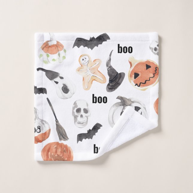 Colourful Halloween Scary Pattern |Happy Halloween Bath Towel Set (Wash Cloth)