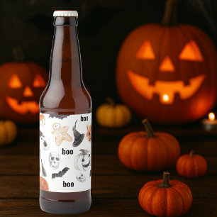 Colourful Halloween Scary Pattern  Happy Halloween Beer Bottle Label