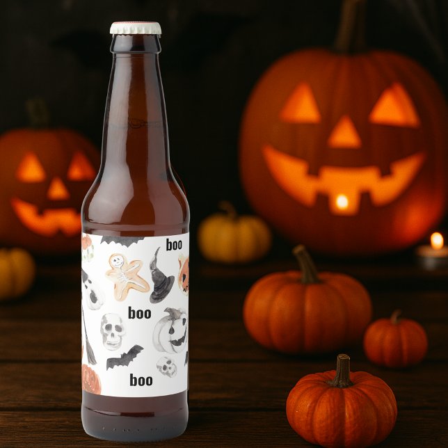 Colourful Halloween Scary Pattern |Happy Halloween Beer Bottle Label (Creator Uploaded)
