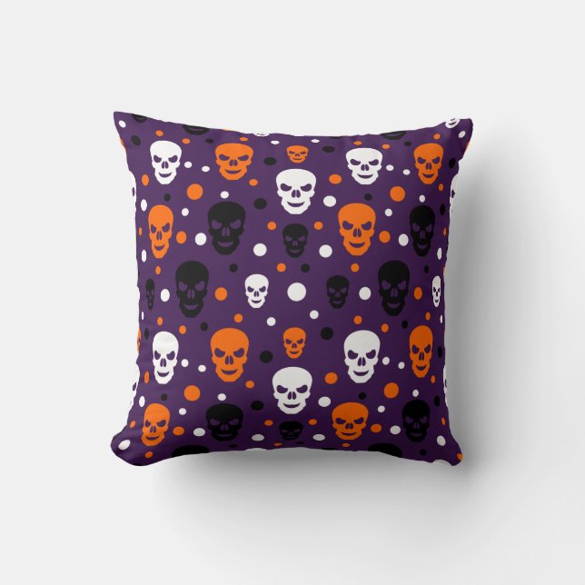 Colourful Halloween Skulls Polka Dots Pattern Cushion (Front)