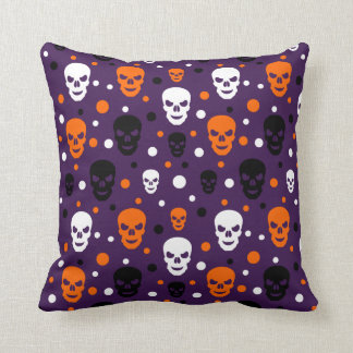 Colourful Halloween Skulls Polka Dots Pattern Cushion