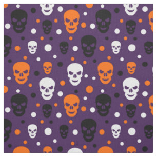 Colourful Halloween Skulls Polka Dots Pattern Fabric