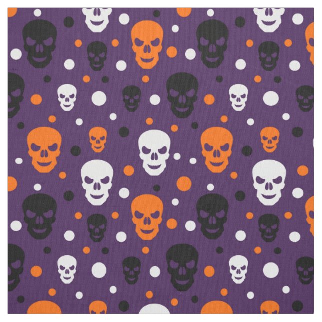 Colourful Halloween Skulls Polka Dots Pattern Fabric (Swatch)