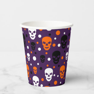 Colourful Halloween Skulls Polka Dots Pattern Paper Cups