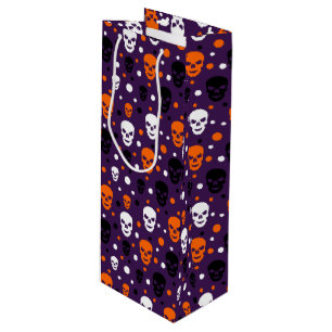 Colourful Halloween Skulls Polka Dots Pattern Wine Gift Bag