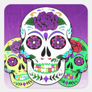 Colourful Halloween Sugar Skulls Square Sticker