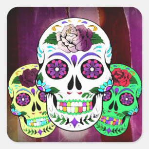 Colourful Halloween Sugar Skulls Square Sticker