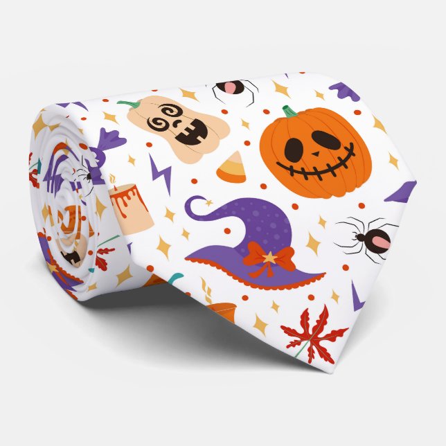 Colourful Halloween Symbols Pattern Tie (Rolled)