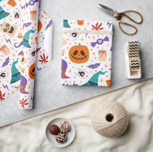 Colourful Halloween Symbols Pattern Wrapping Paper