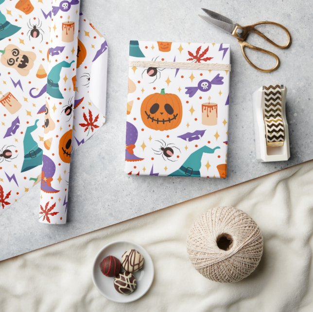 Colourful Halloween Symbols Pattern Wrapping Paper (Crafts)
