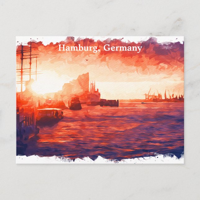 Colourful Hamburg Germany Port City Postcard (Front)