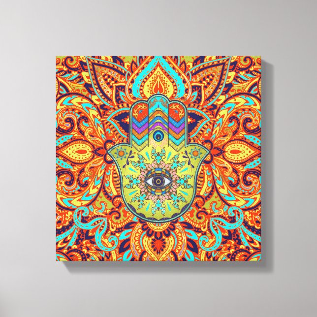 Colourful  Hamsa Hand -  Hand of Fatima Canvas Print (Front)