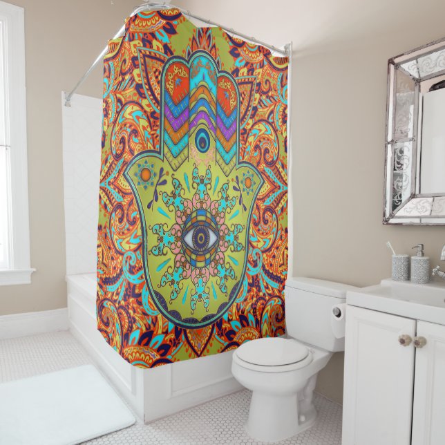 Colourful  Hamsa Hand -  Hand of Fatima Shower Curtain (In Situ)