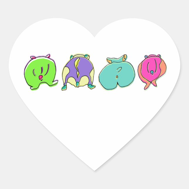 Colourful Hamster Butts Heart Sticker (Front)