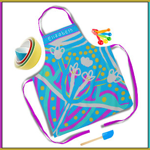 Colourful Hand-Dawn Art Pink Yellow Blue White Apron