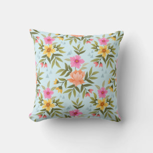 Colourful Hand Draw Flowers Cushion